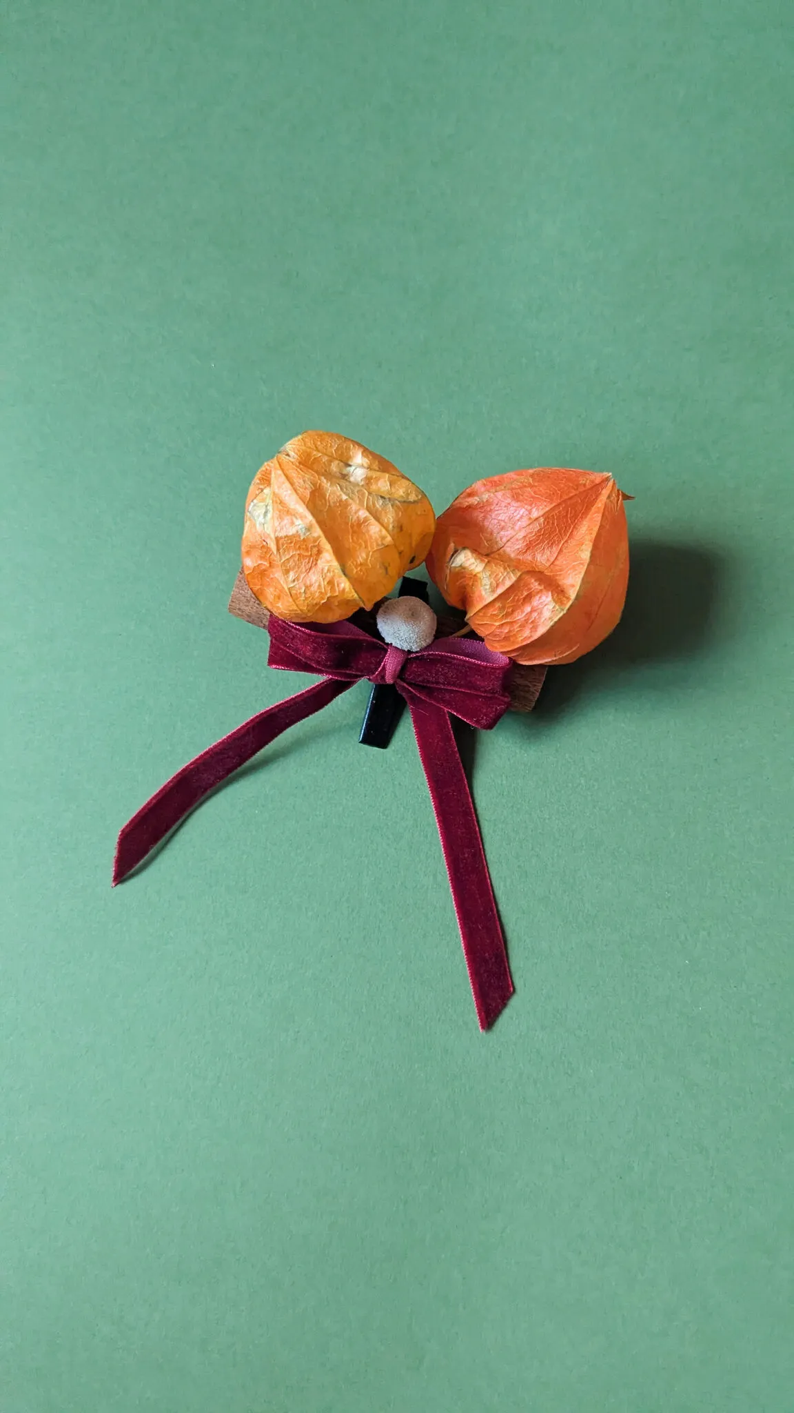 Natural Christmas baubles with physalis lanterns, lotus pods and velvet ribbon in warm rustic tones handmade in London - image 2