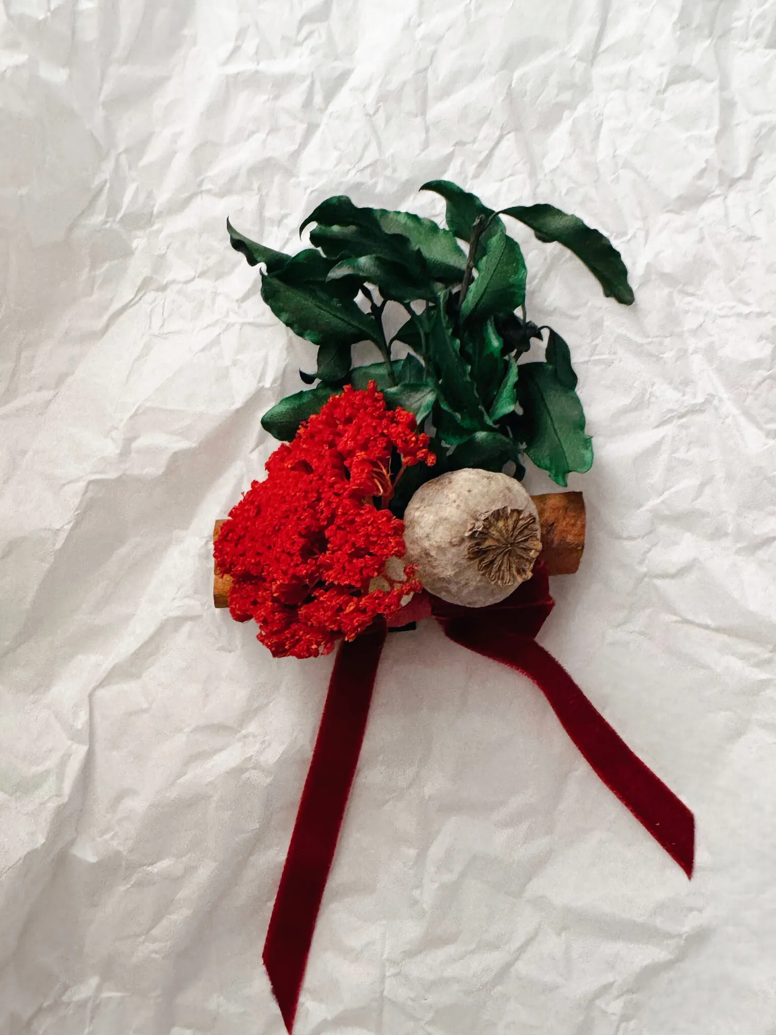 Natural Christmas baubles with lotus pods, physalis lanterns, yarrow and dried botanicals with velvet ribbon handmade in London - image 2