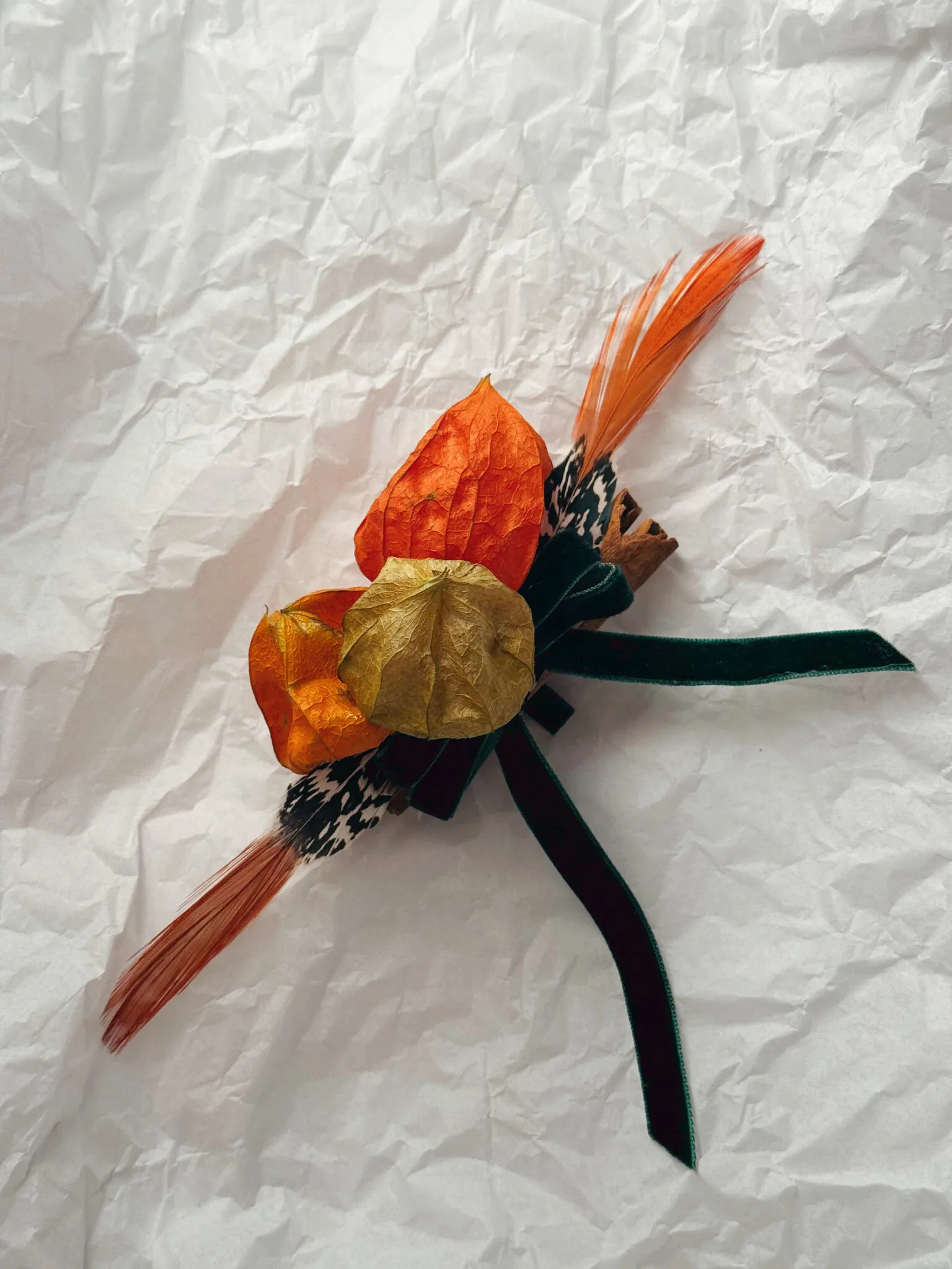 Natural Christmas baubles with lotus pods, physalis lanterns, yarrow and dried botanicals with velvet ribbon handmade in London - image 3